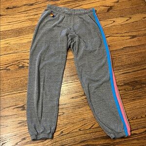 Aviator Nation Gray Joggers with Blue and Pink Accents
